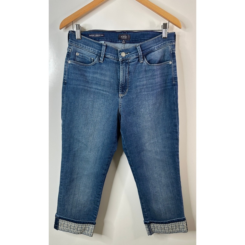 NYDJ Womens Jeans Dayla Wide Cuff Capri Blue Denim Medium Wash Mid Rise 10 - Picture 13 of 13
